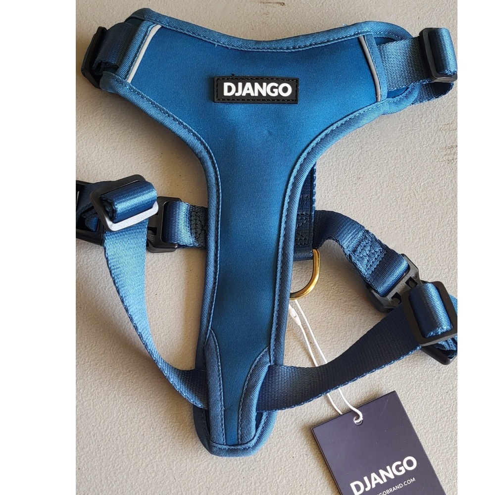 Django Adventure Dog Harness Blue‎ Large Padded Mesh Reflective Brass D-Ring NWT